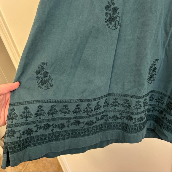 J. Jill Pure Jill Embroidered Button V Neck Tee Veridian Green Boho 100% Cotton - Picture 5 of 9